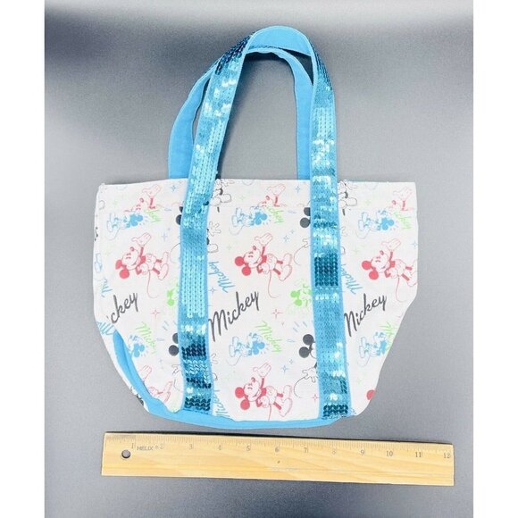 Disney Store Mickey Mouse Canvas Tote Bag Turquoise Sequins Kids Small Size - Picture 4 of 6